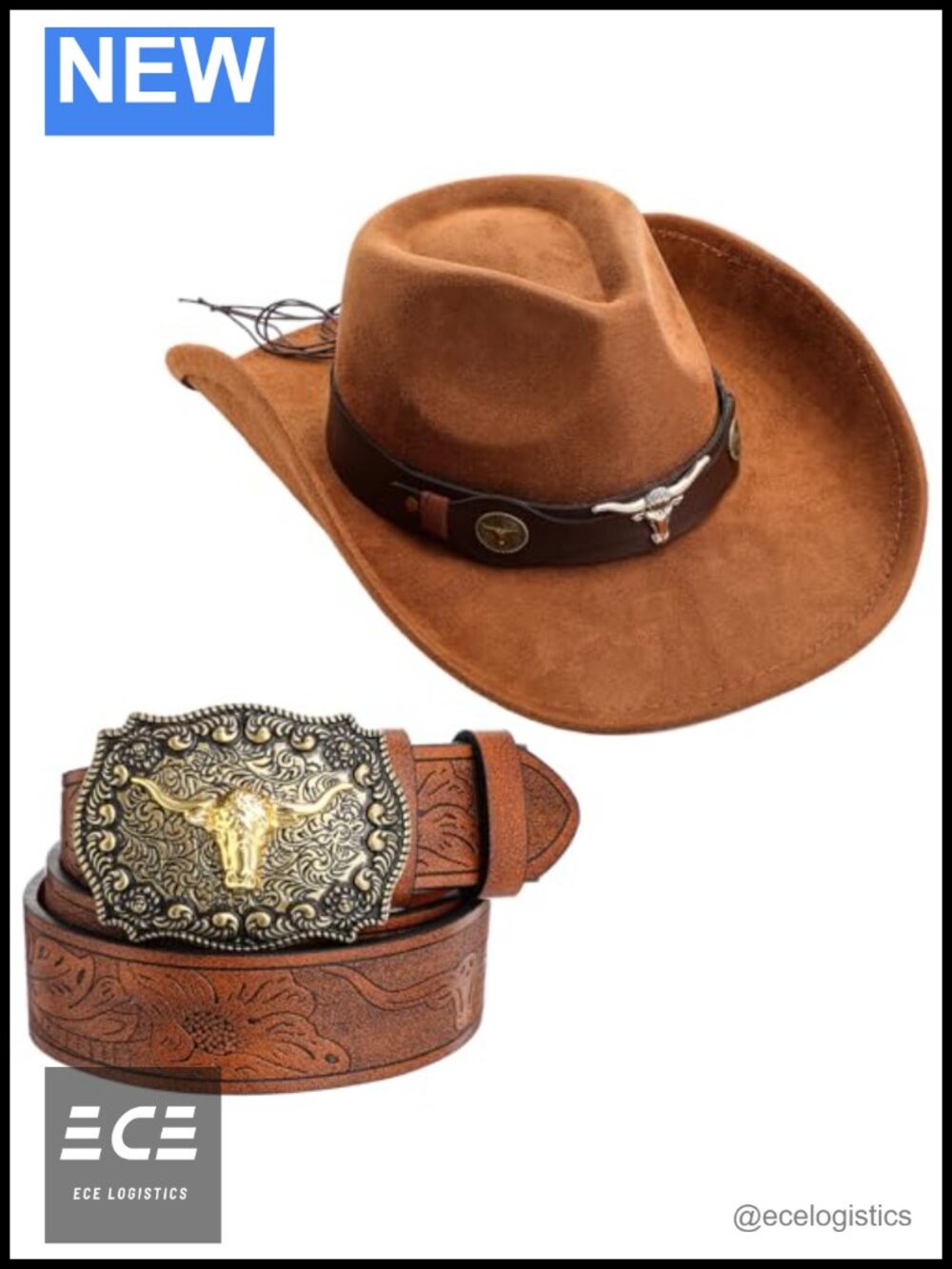 Suede Wide Brim Cowboy Hat Leather Belt Western Set